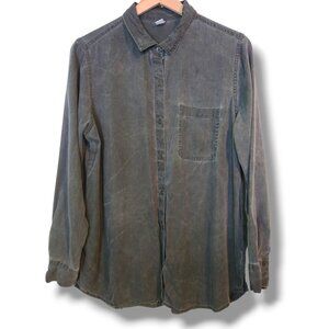 Old Navy shirt womens large gray button-up casual long-sleeve Lyocell
